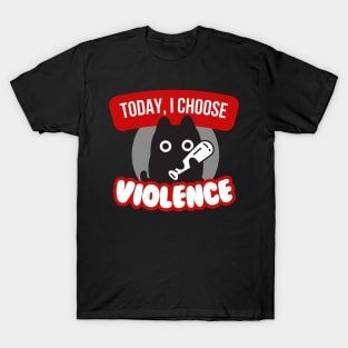 Today, I Choose Violence - Black Cartoon Kitty Cat with Bat T-Shirt